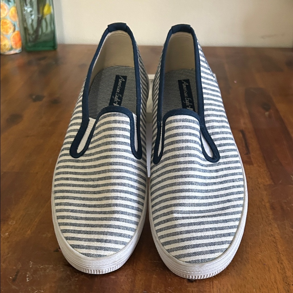 American Eagle Blue/White Striped Slip-On Sneakers...7.5
